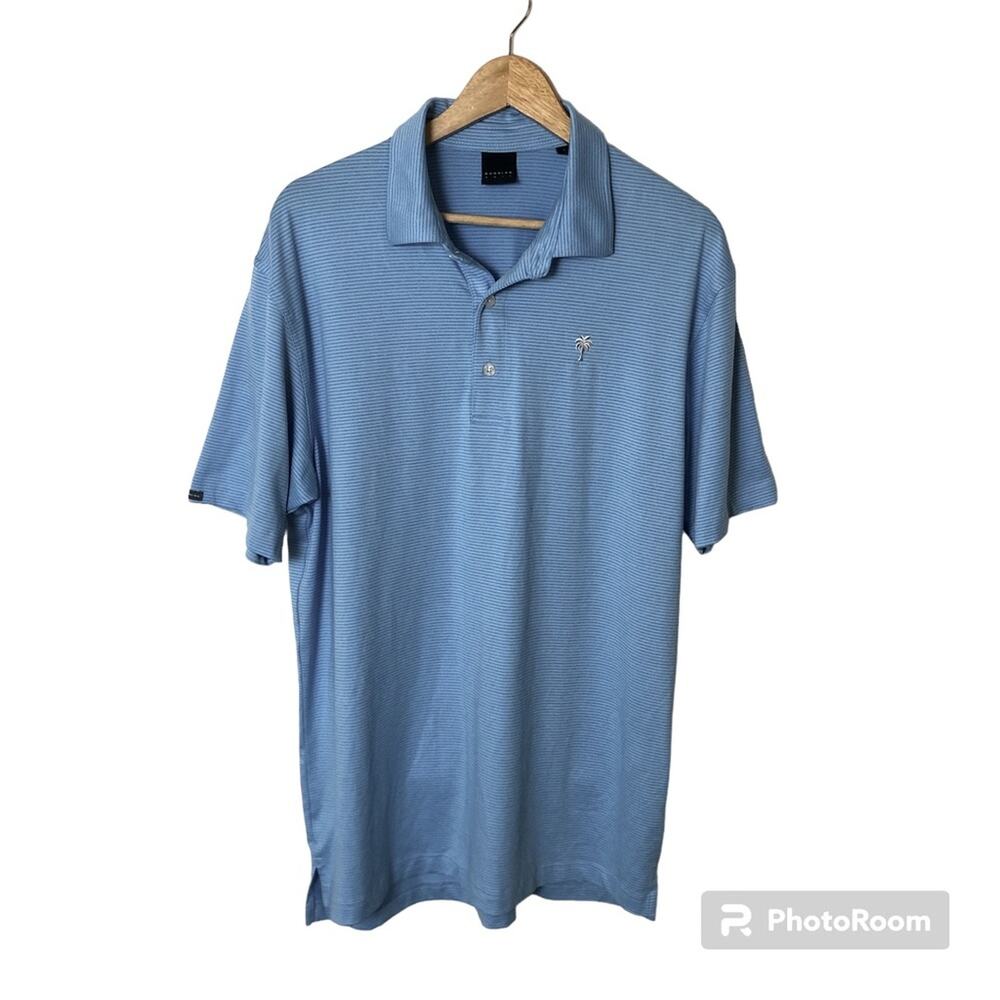 Dunning Golf Striped Polo Shirt Men’s Size Large Embroidered Palm Blue White